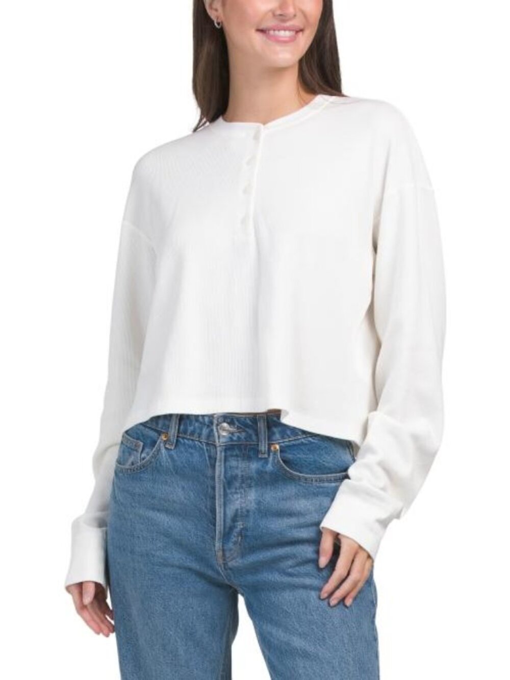 RE/DONE Made In Usa Waffle Knit Boxy Henley Neck Top